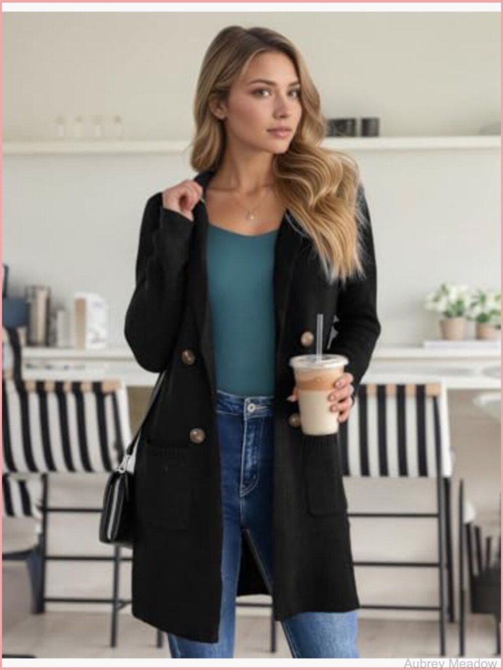Open Front Long Cardigan Sweater Casual Knit Coatigan with Pockets - Picture 3 of 6